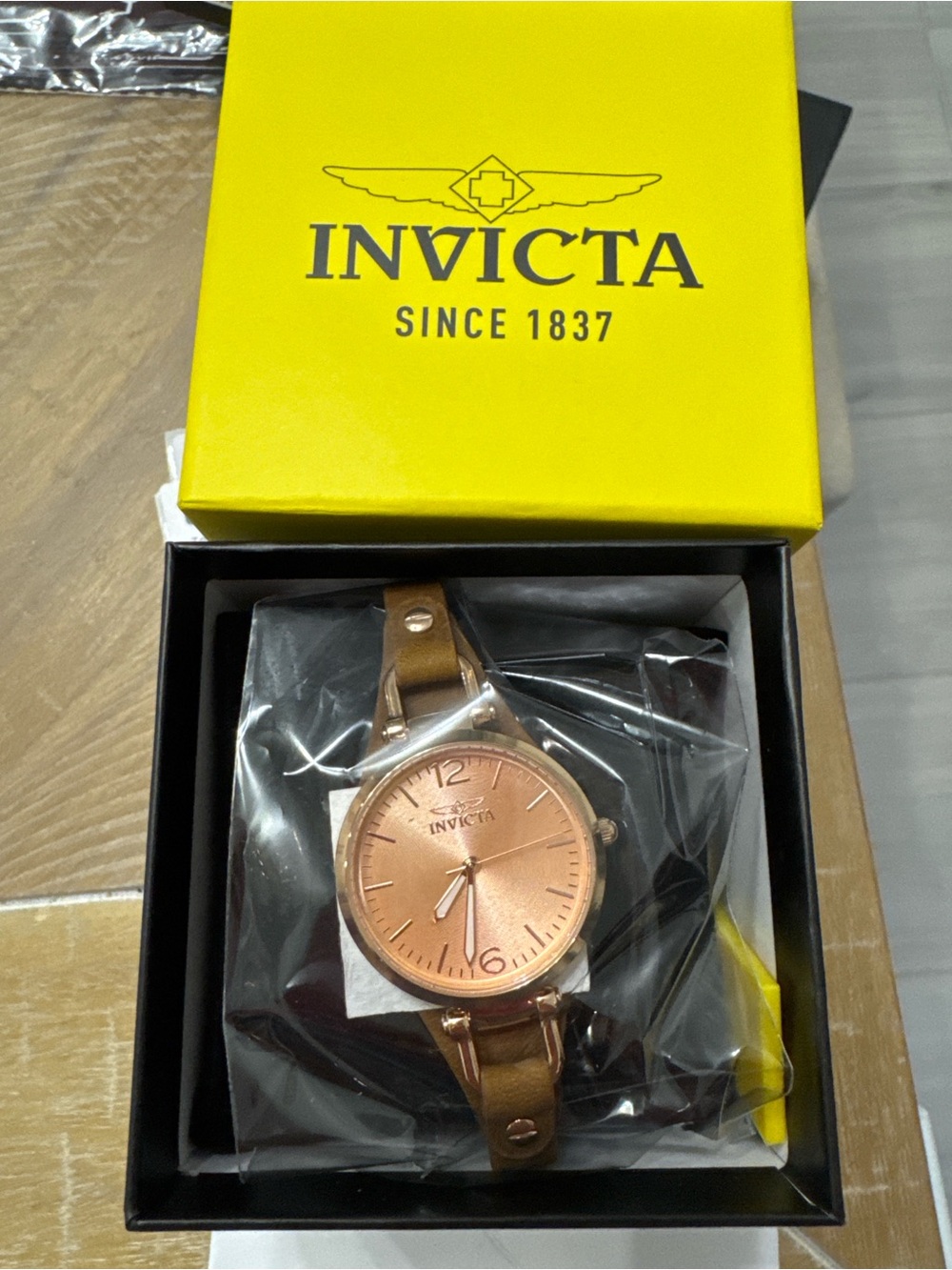 Invicta Women’s Rose Gold Dial Brown Leather Strap Watch